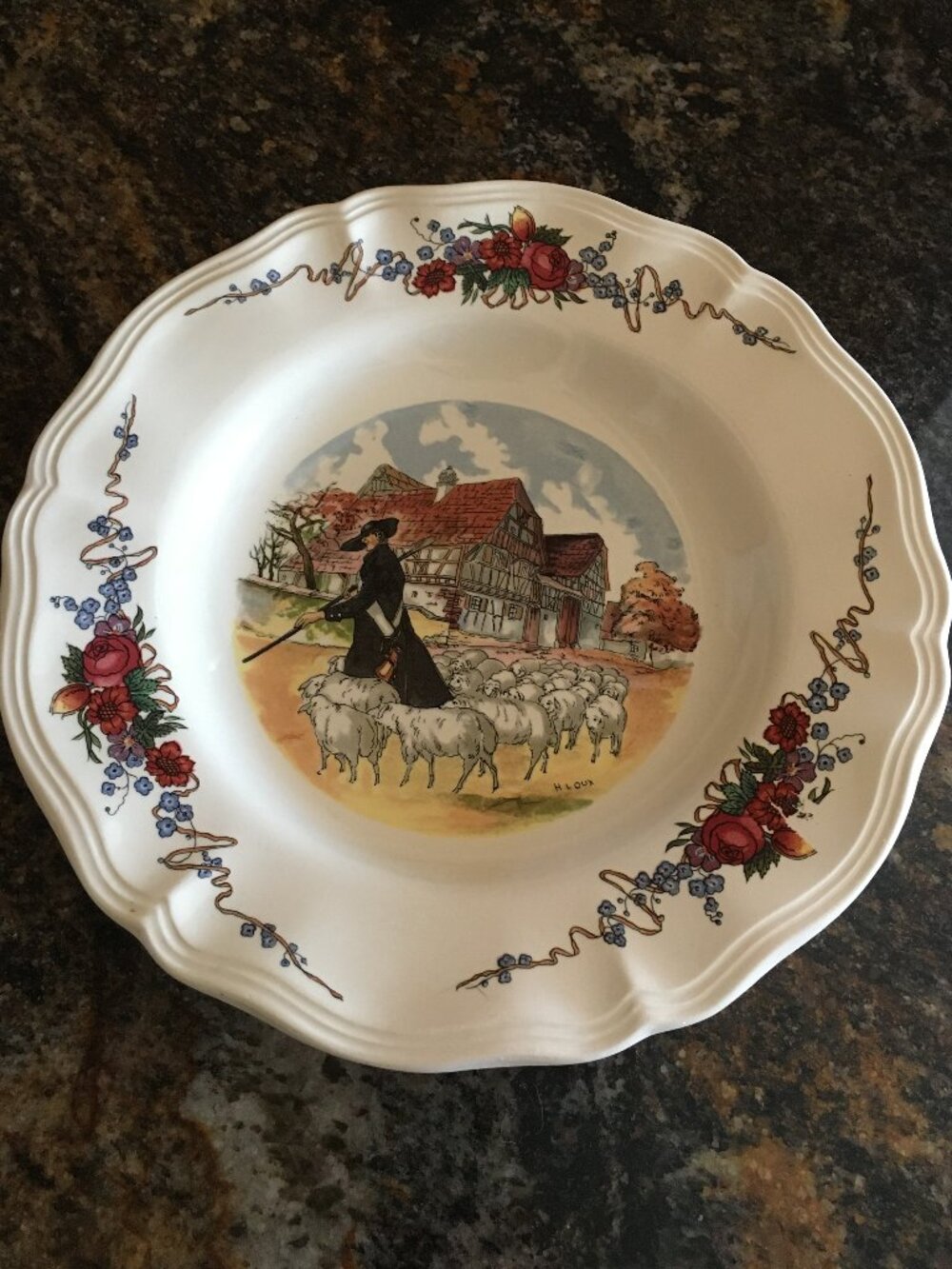 VTG Sarreguemines Obernai Henri Loux French Faience Large Rimmed Soup Bowl #1
